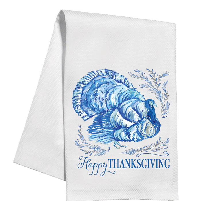 Thanksgiving Kitchen Hand Towel - Blue Chinoiserie Turkey