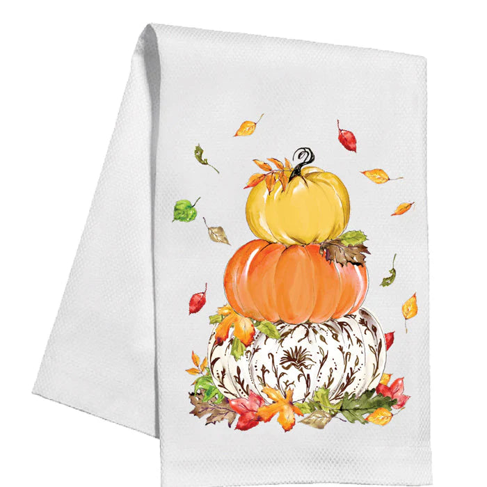 Thanksgiving Kitchen Towel - Brown Chinoiserie Pumpkin Stack