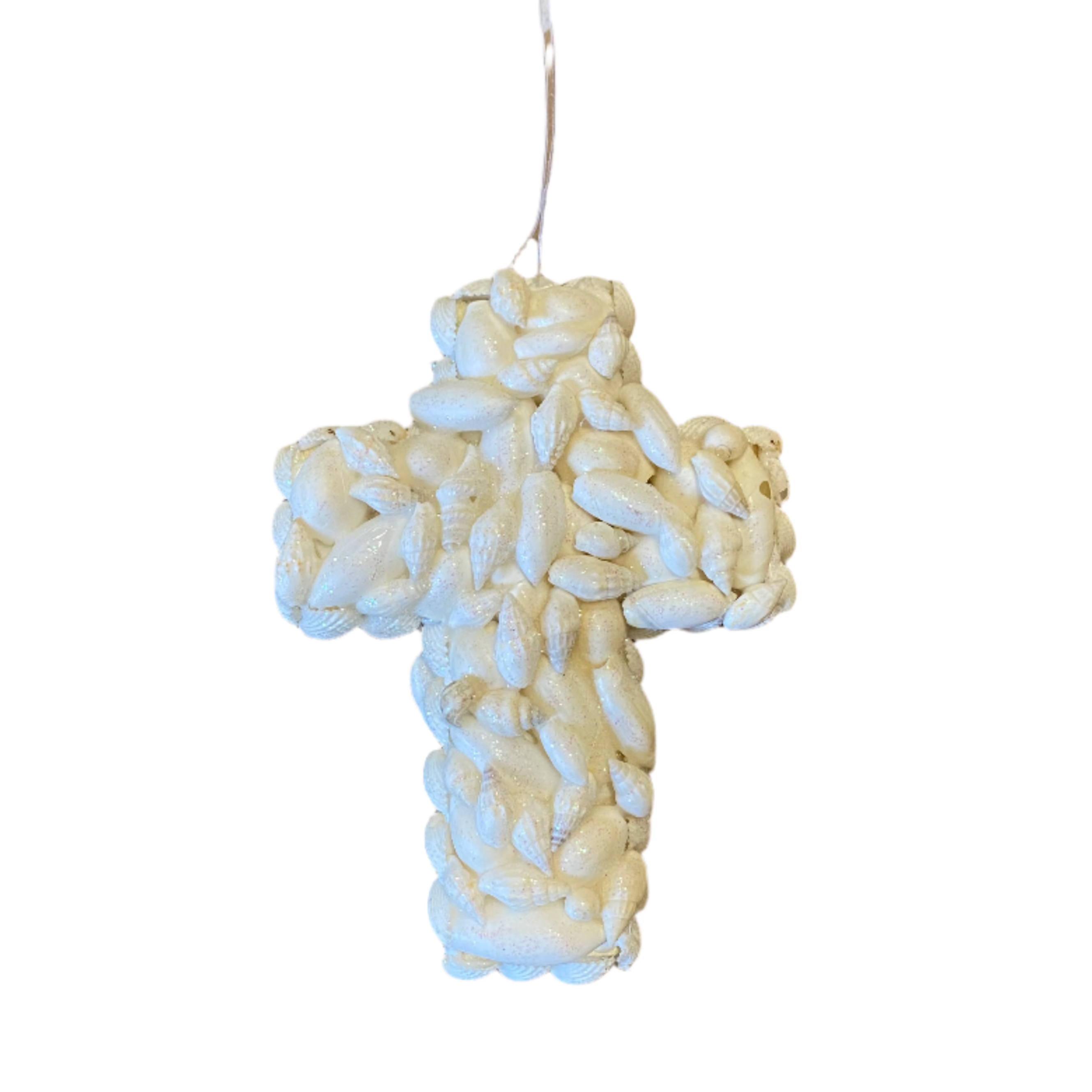 Glittered White Shell Cross Ornament