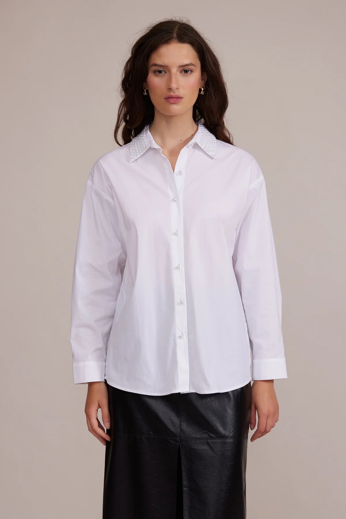 Torin Pearl Button Down Top - White