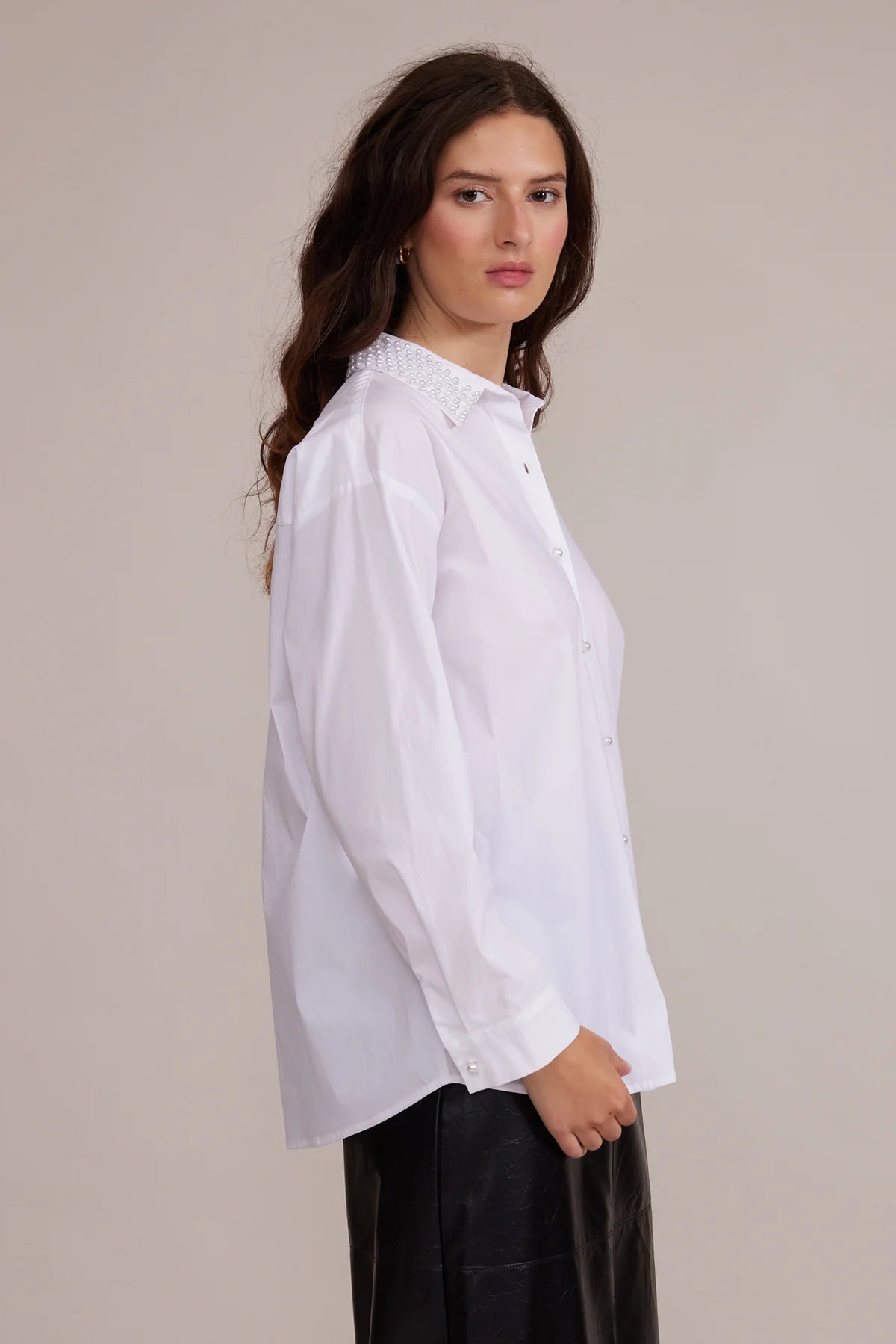 Torin Pearl Button Down Top - White