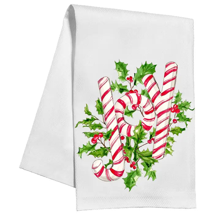 Kitchen Towel - Candy Cane JOY with Holly