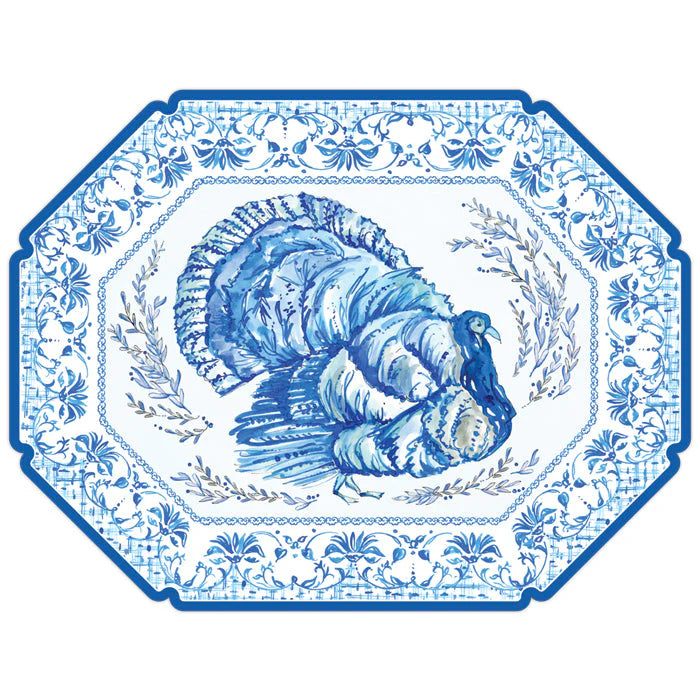 Posh Die Cut Placemat Handpainted Blue Chinoiserie Turkey