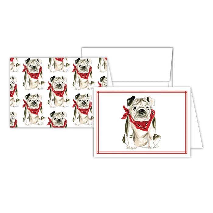 Petite Note Combo Handpainted Bulldog with Red Bandana