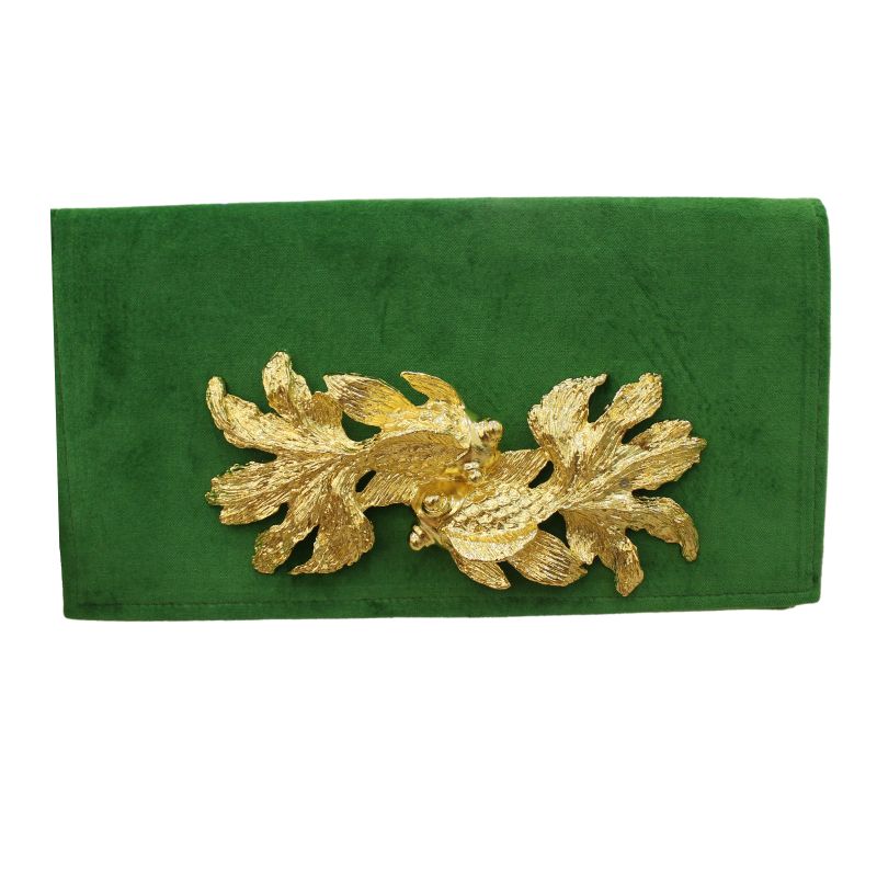 Green Velvet Clutch with Koi