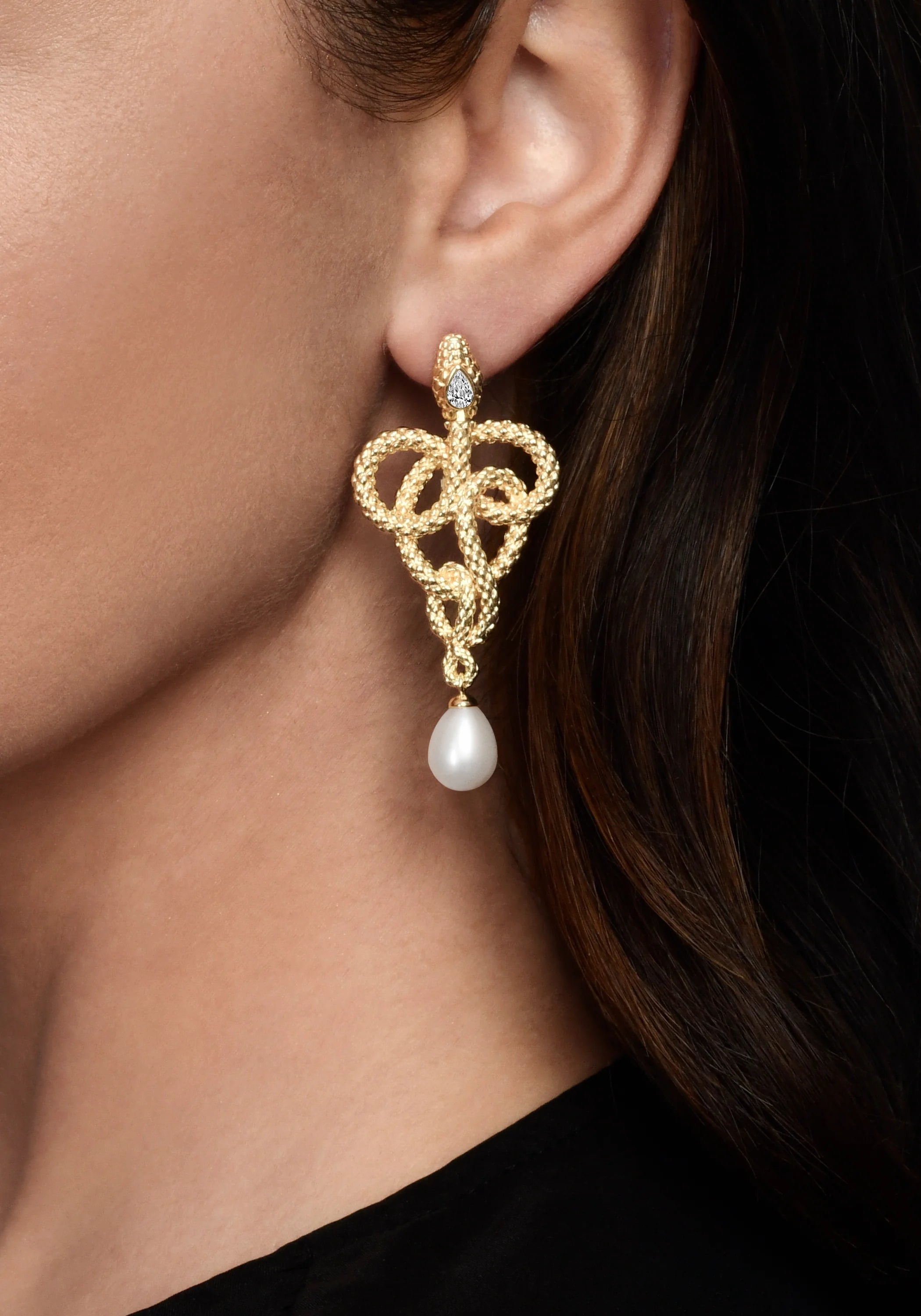 Anabel Aram Serpent Pearl Drop Earrings