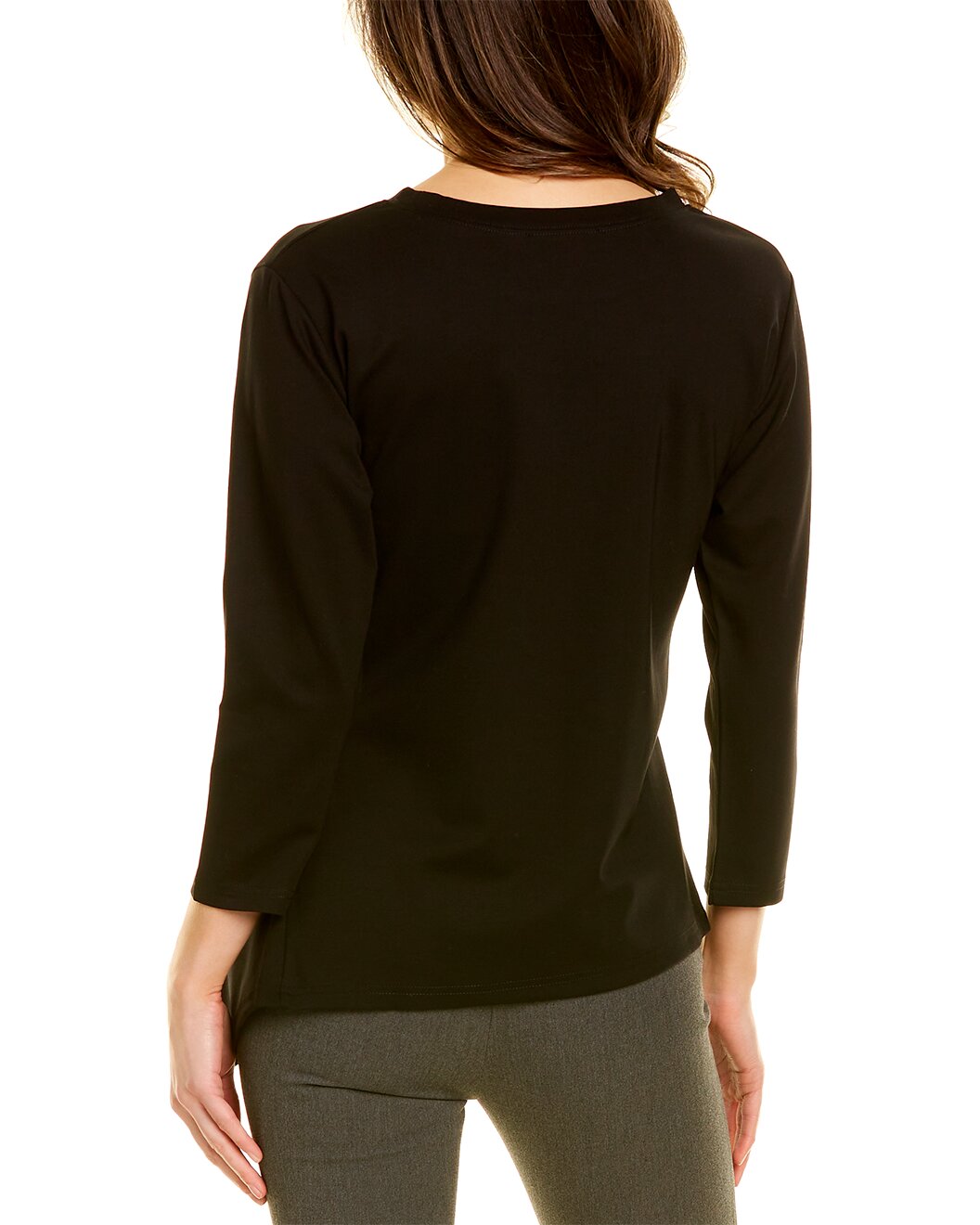 Bottom Tie String Point Long Sleeve Top - Black