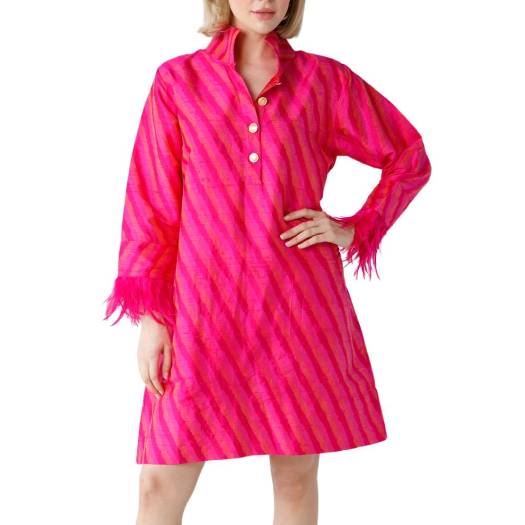 Holly Shae Arden Dress with Feathers - Bright Pink