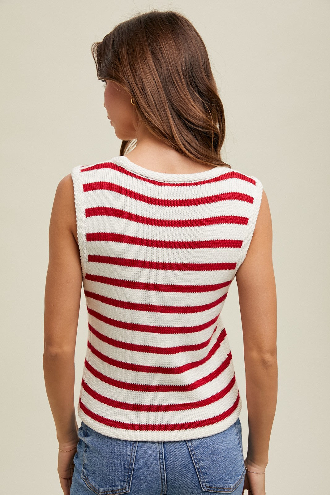 Red and White Stripe Sweater Vest