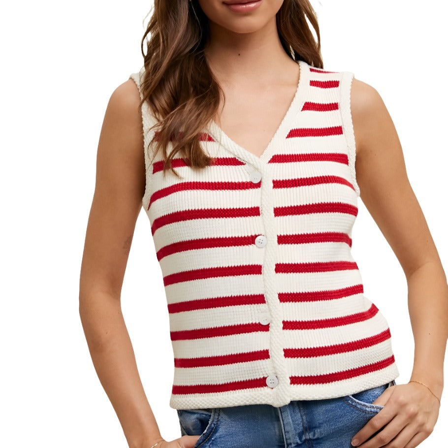 Red and White Stripe Sweater Vest