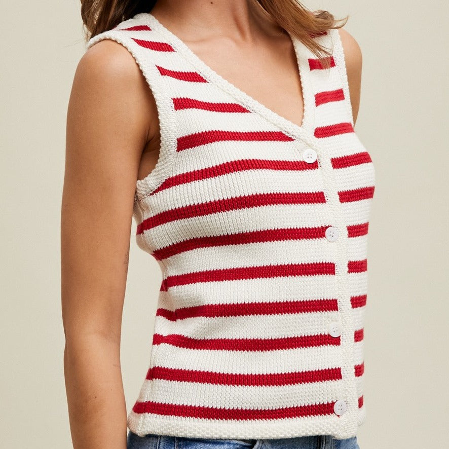 Red and White Stripe Sweater Vest