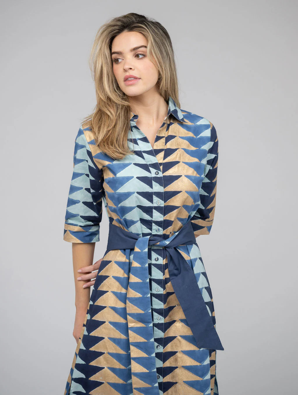 Beau & Ro Eloise Shirt Dress - Triangle Blue Gold