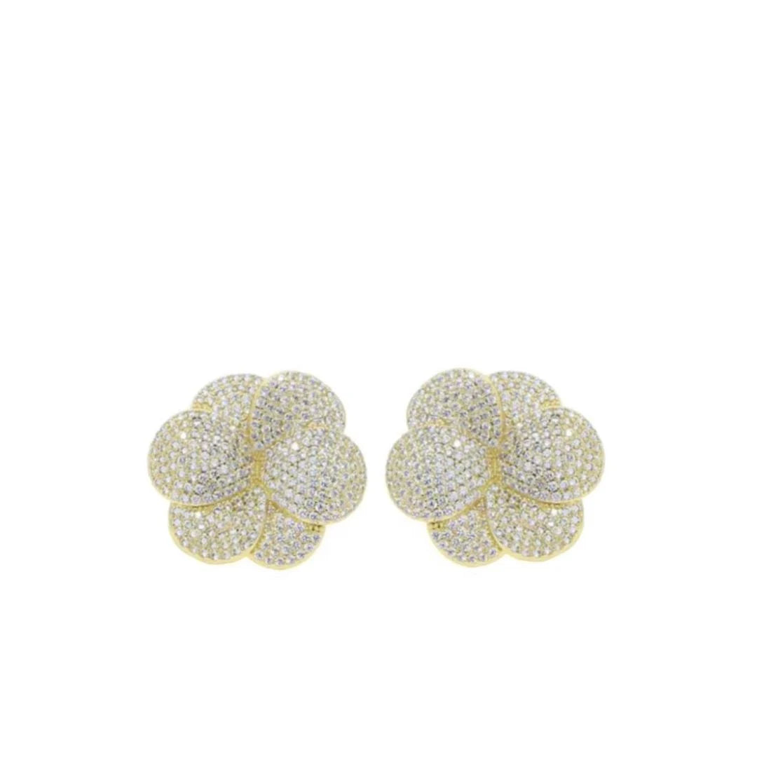 Pave Bloom Studs - Gold