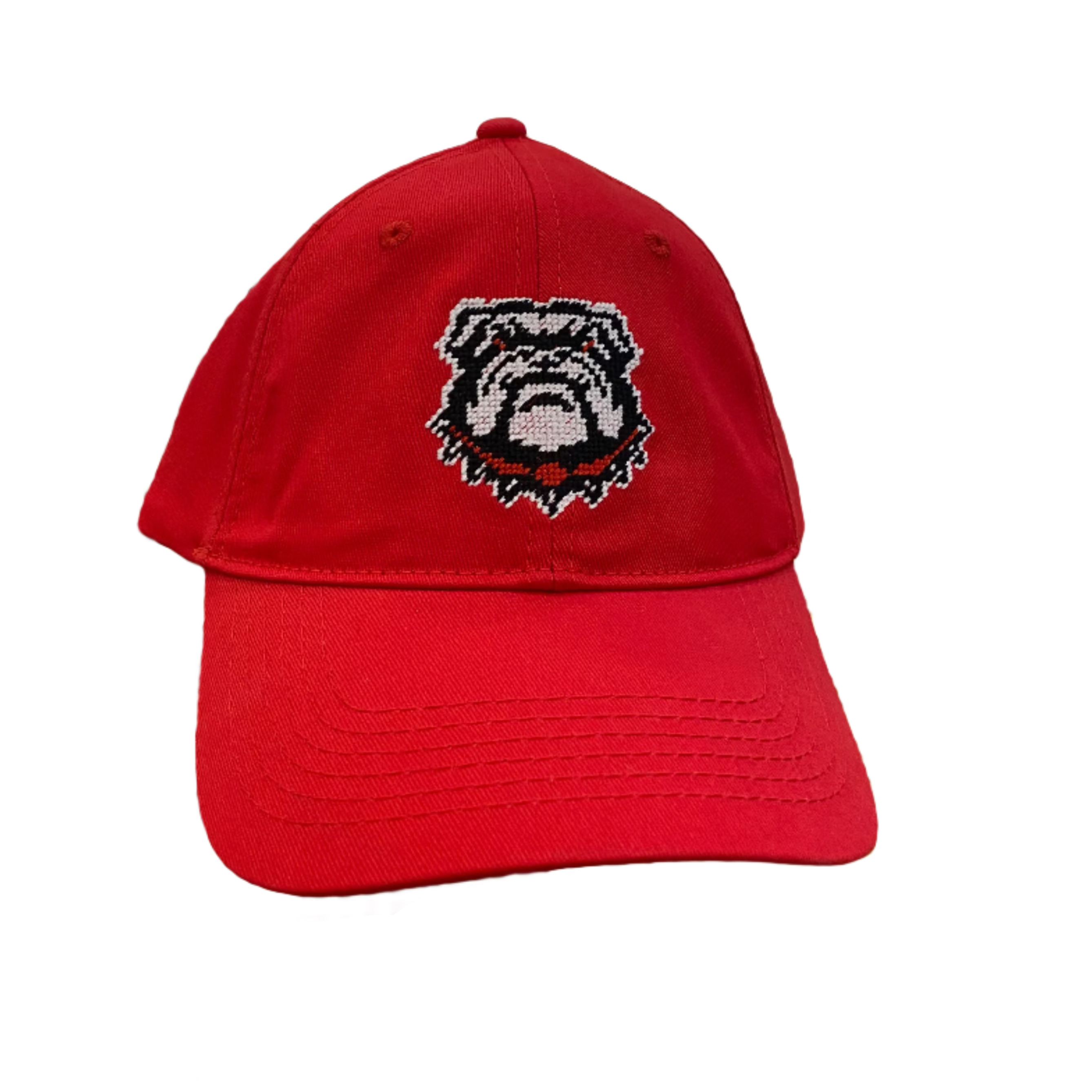 Needlepoint  Bulldog Hat - Red or Black