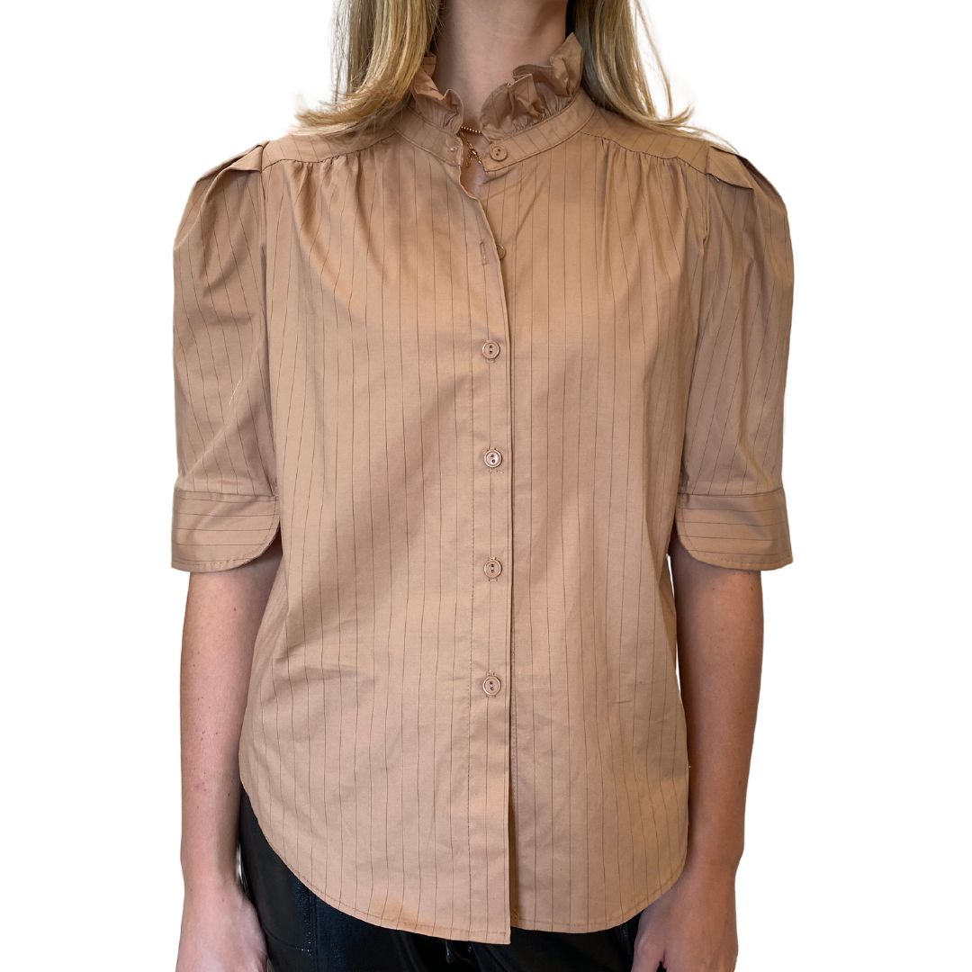 Jodie Top - Camel Pinstripe