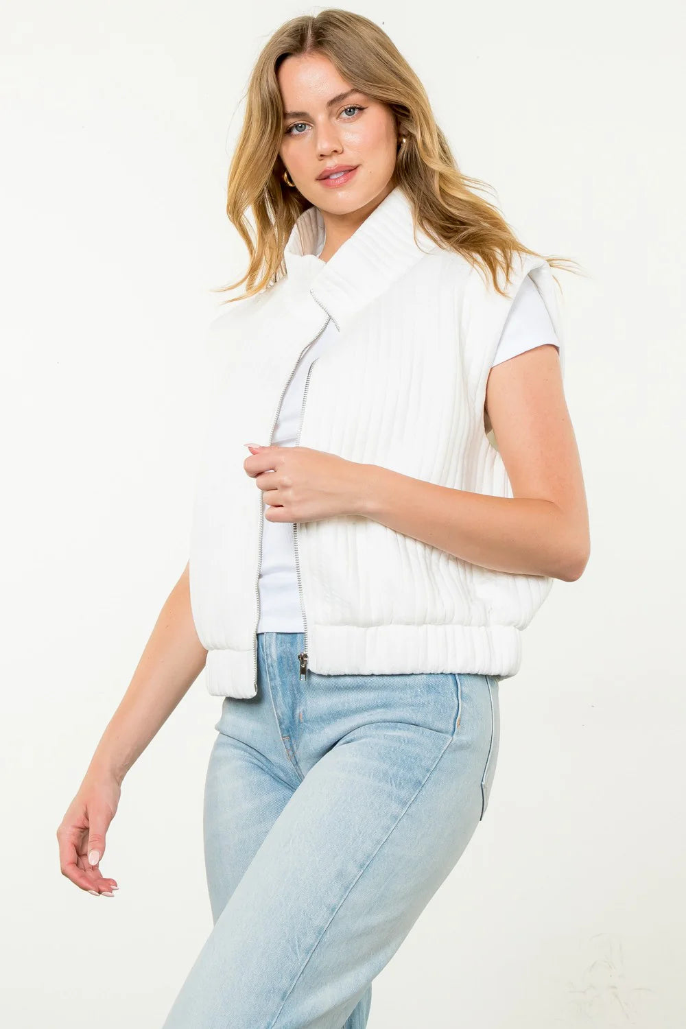 Striped Texture Zip Up Vest - (3 colors)