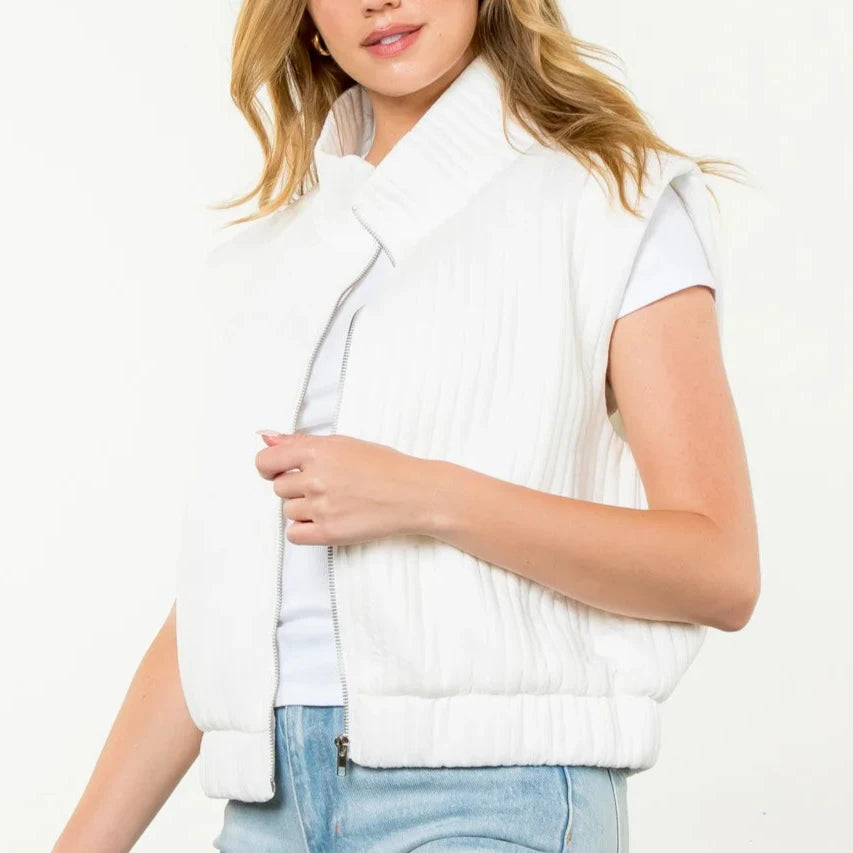 Striped Texture Zip Up Vest - (3 colors)