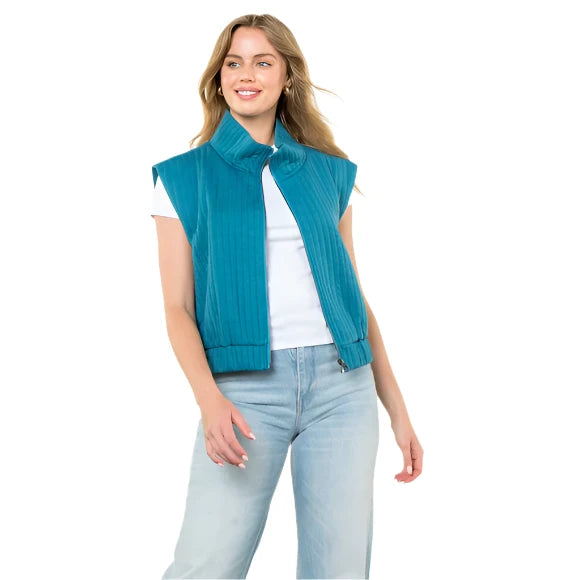 Striped Texture Zip Up Vest - (3 colors)