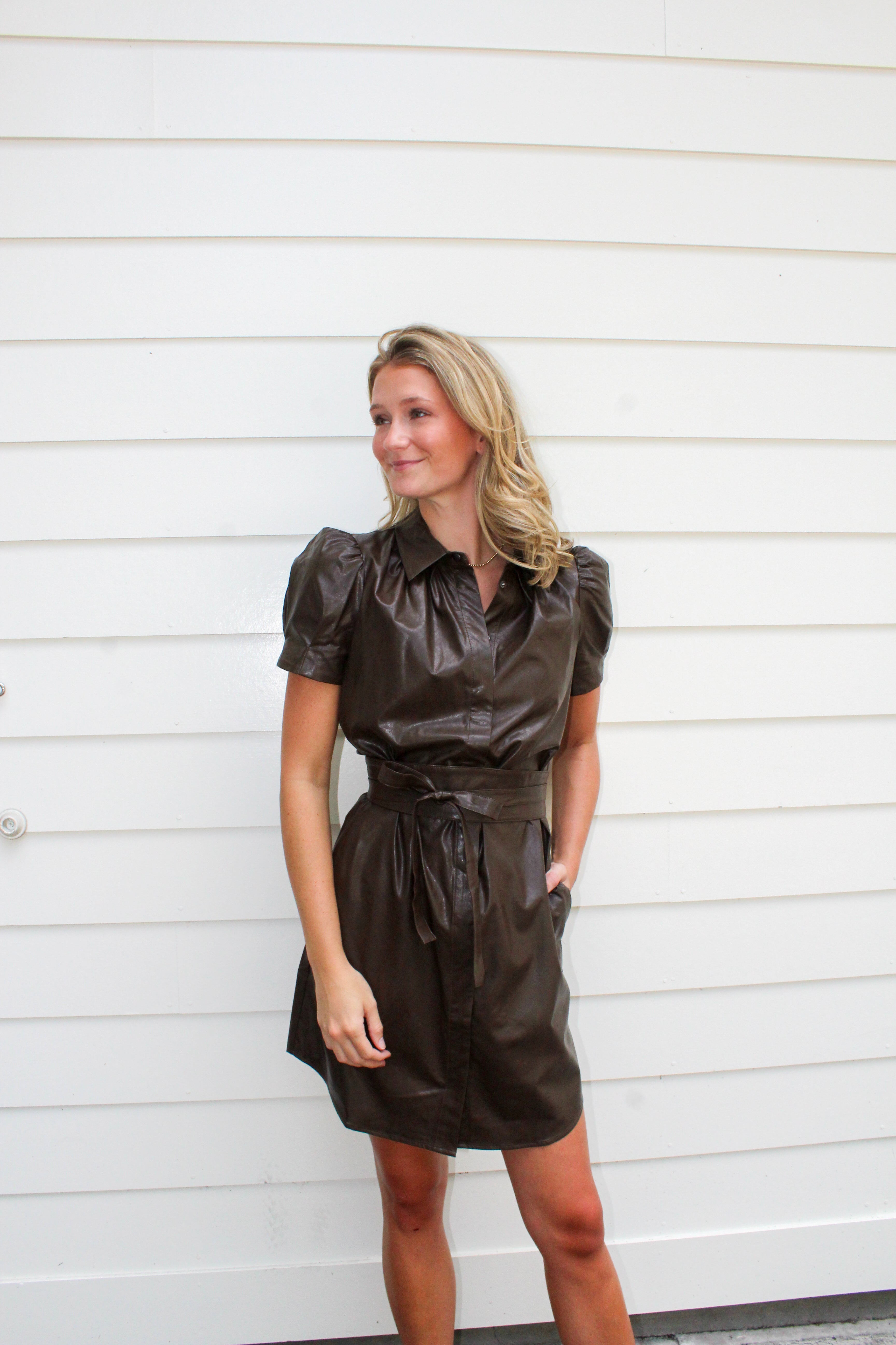 Tyler Boe  Veronica Pleather Dress - Walnut