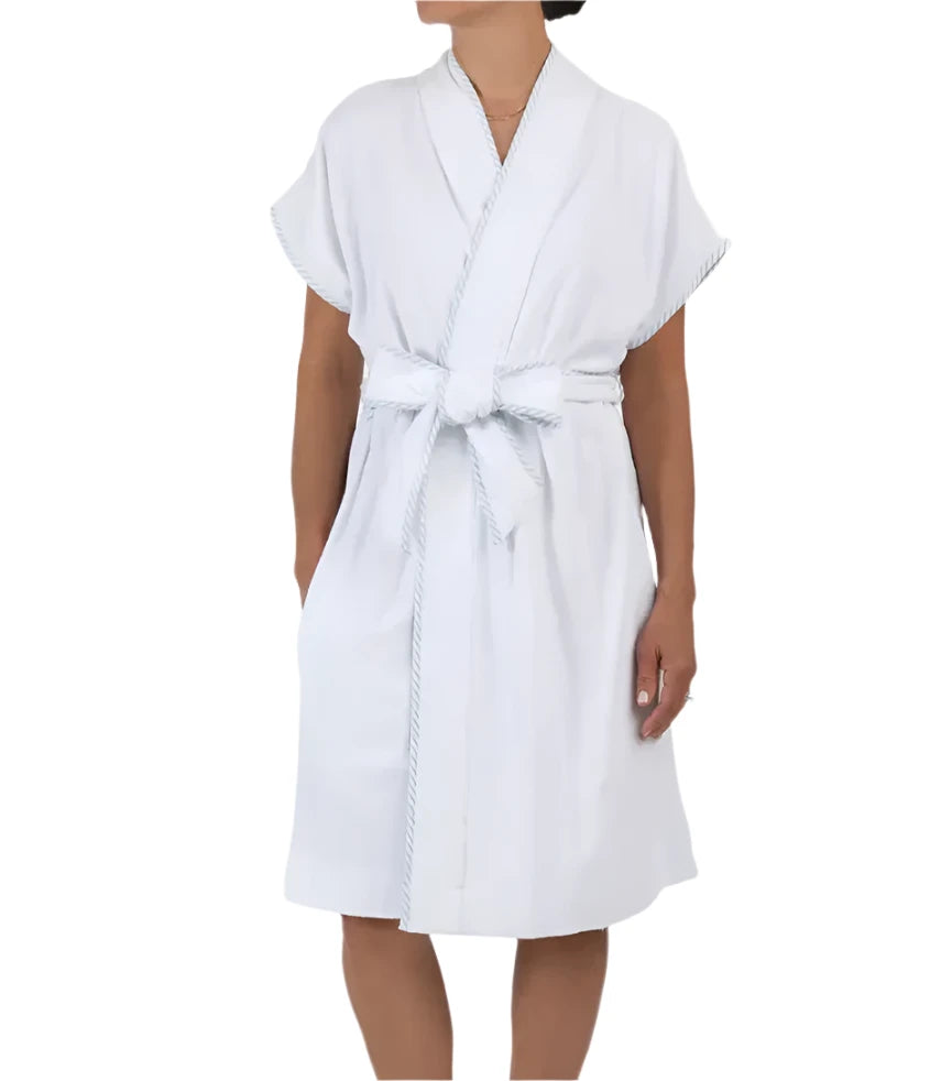 Lenora Terry Robe - White with Blue Trim