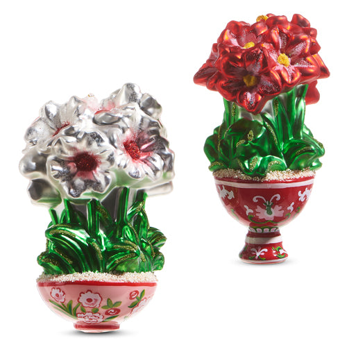 Potted Amaryllis Ornament - (red or white)