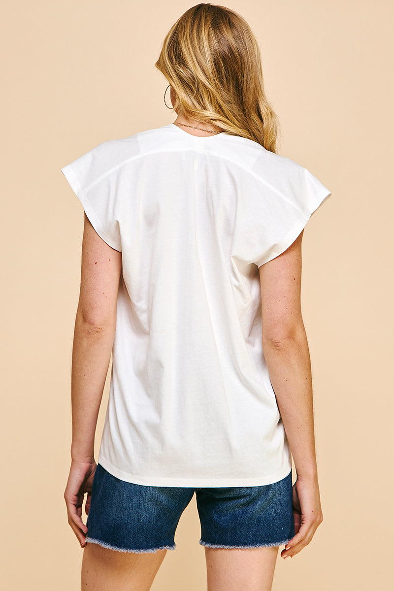 Cap Sleeve V-Neck Top - White