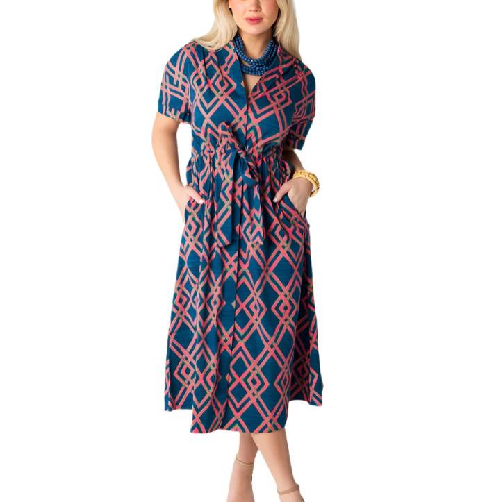 Holly Shae Bria Dress - Navy & Hot Pink Lattice