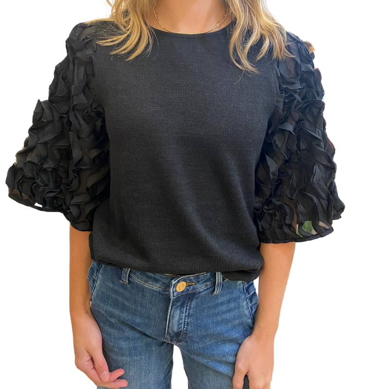 Lacie Textured Puff Sleeve Top - Black