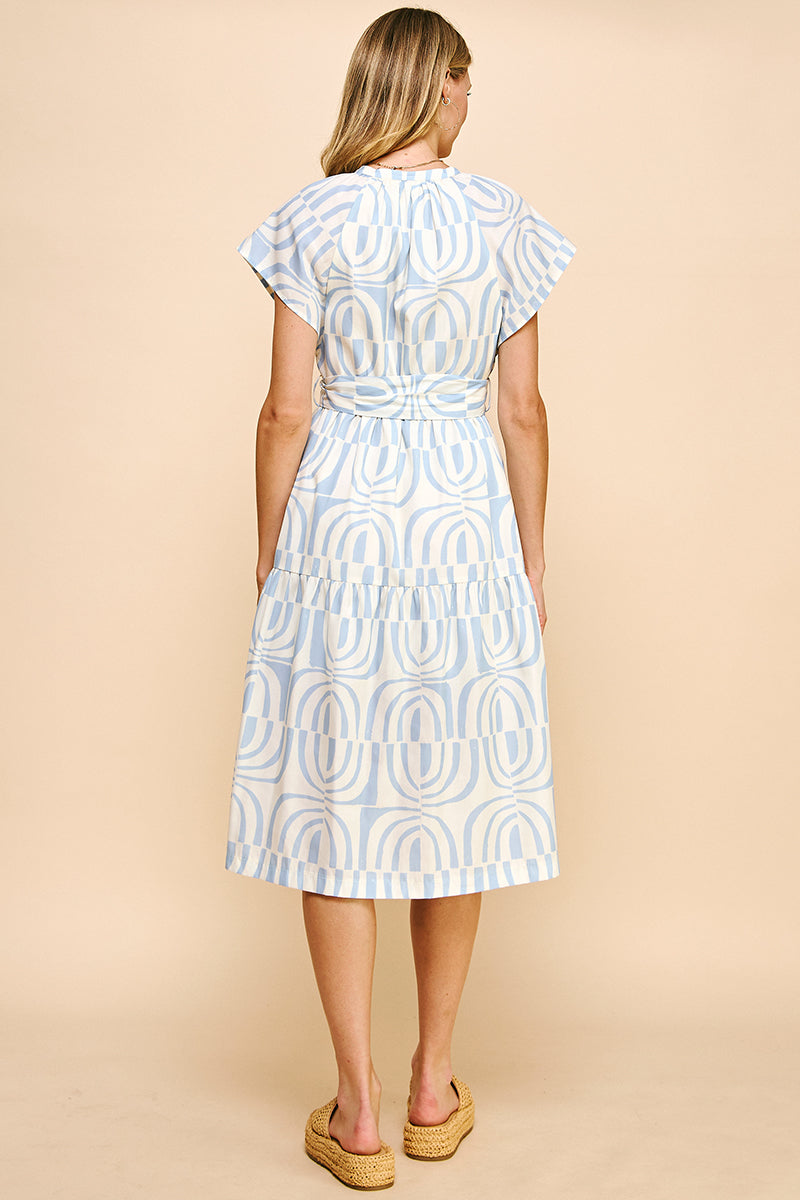 Print Tiered Midi Dress - Light Blue