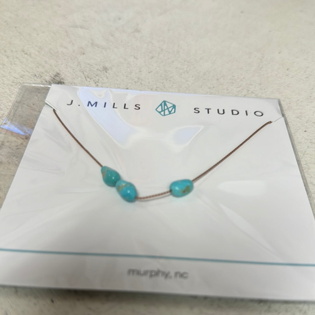 J. Mills Three Turquoise Beads Silk Cord Necklace