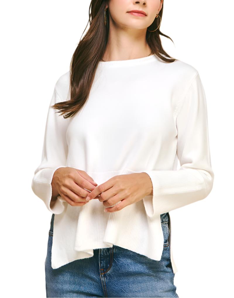 Side Slit Long Sleeve Sweater - Off White