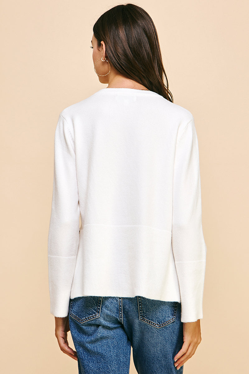 Side Slit Long Sleeve Sweater - Off White