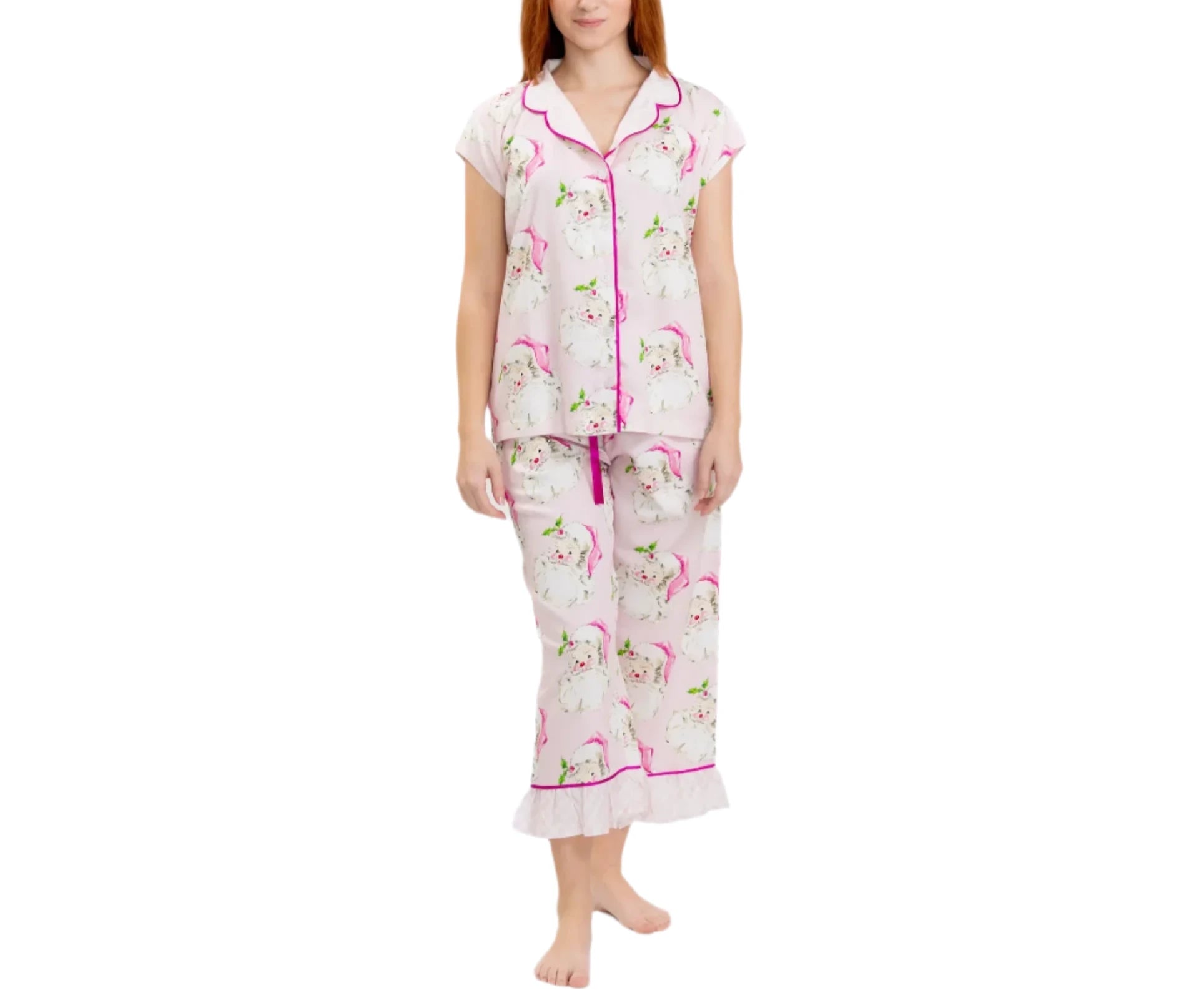 Noelle Luxe Sateen Capri Pajama Set - Light Pink