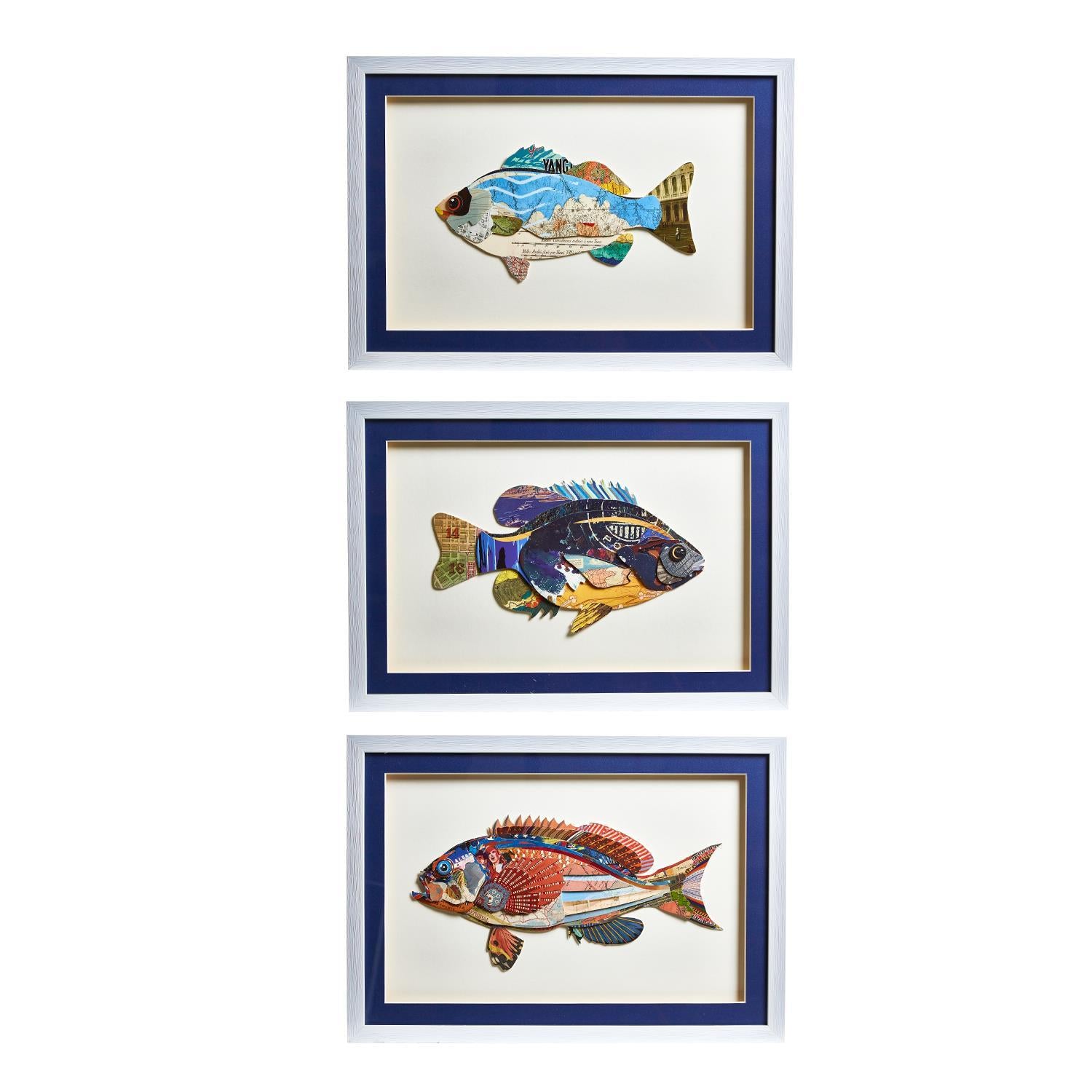 Fish Collage Wall Art - (set of three)