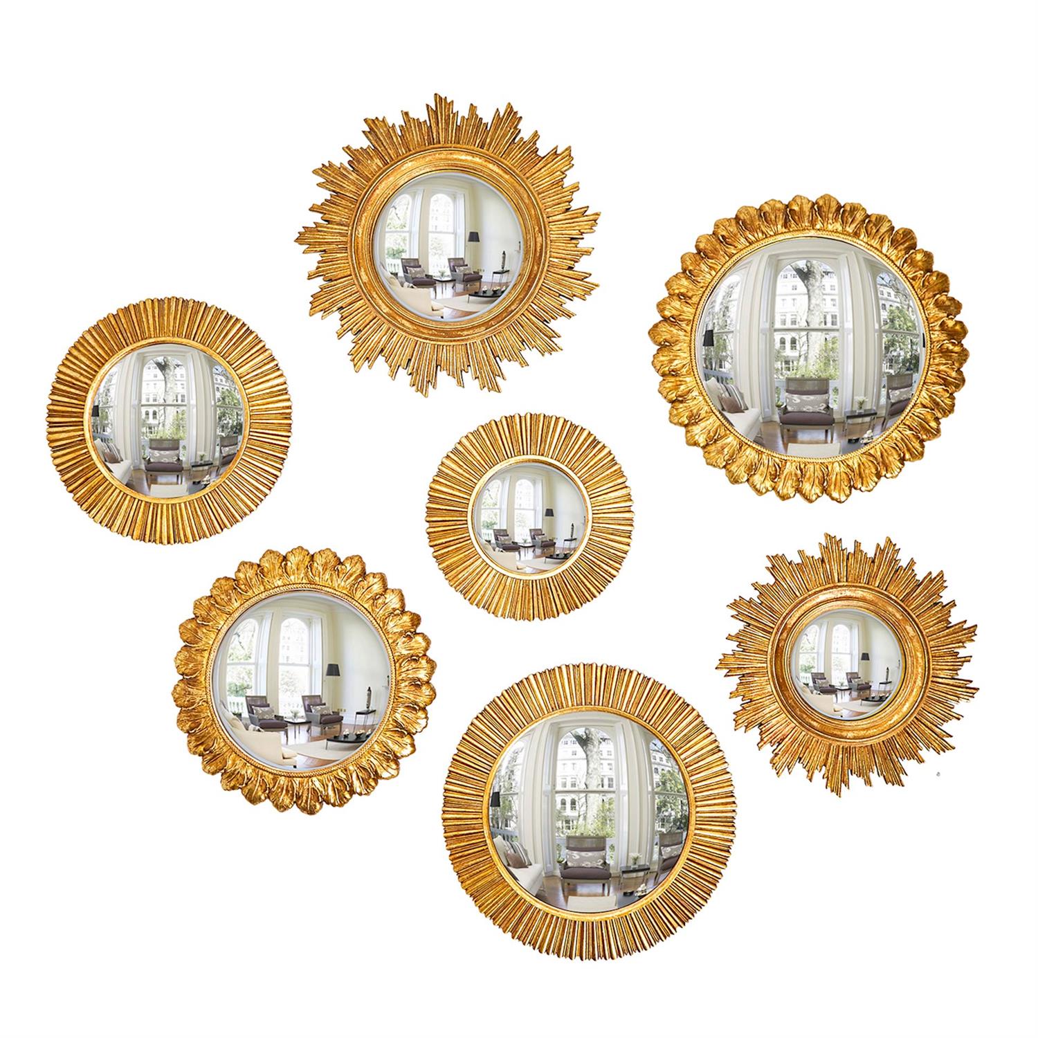 Gold Leaf Convex Wall Mirrors - (set of seven)