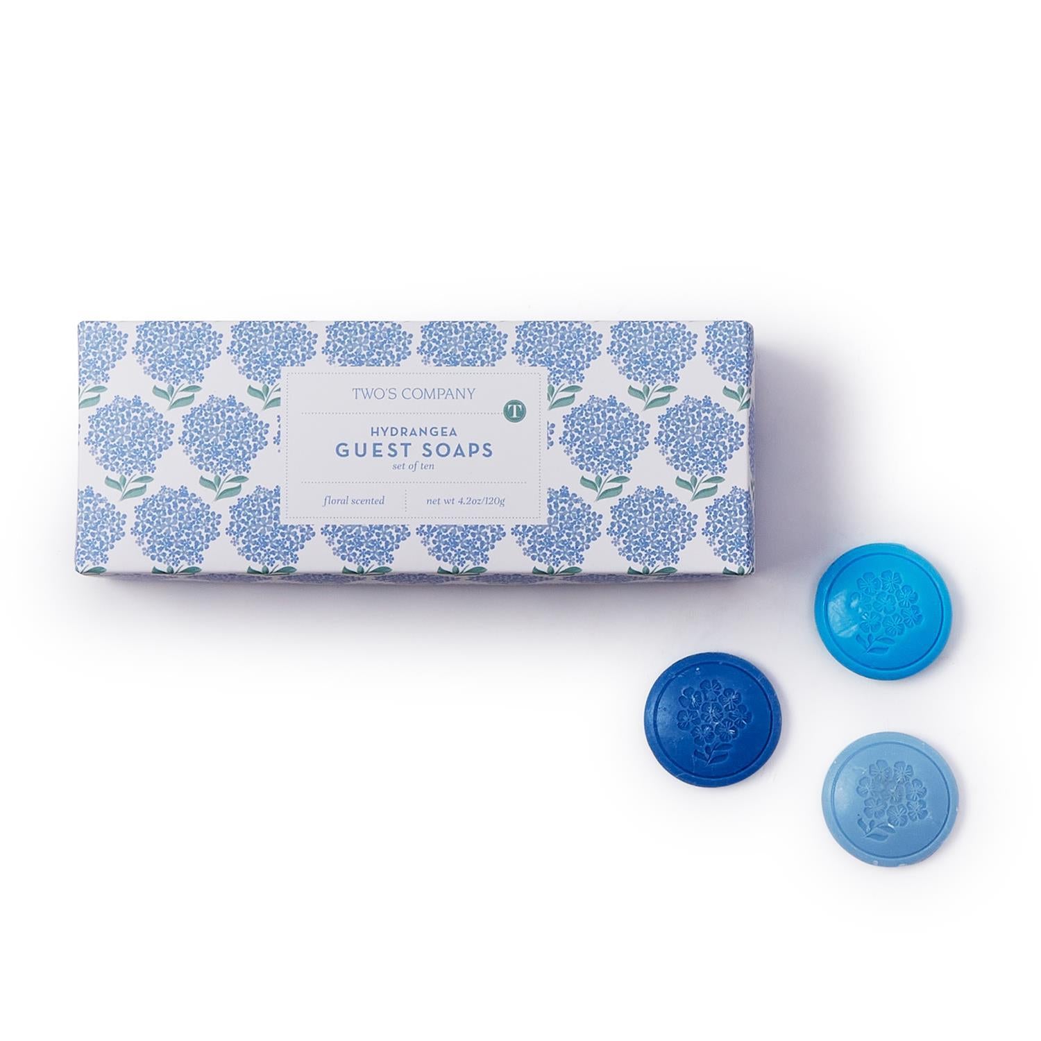 Hydrangea Set of 10 Floral Scented Disc Soaps with Embossed Hydrangea