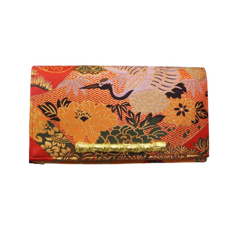 Asian Red Print Clutch with Bamboo Stick