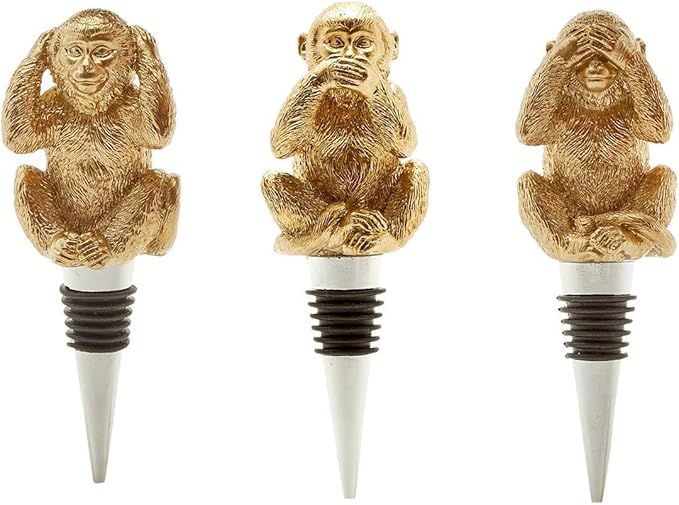 Set Of Three Hear No Evil, See No Evil, Speak No Evil Monkey Bottle Stoppers