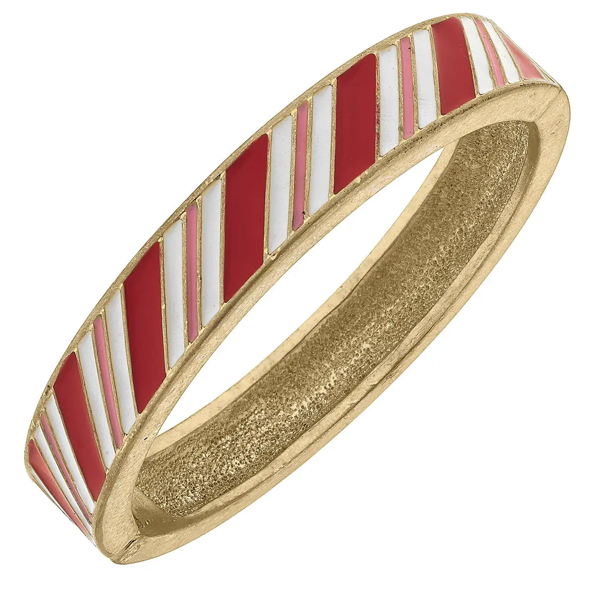 Candy Cane Lane Enamel Hinge Bangle in Red & Pink Stripes