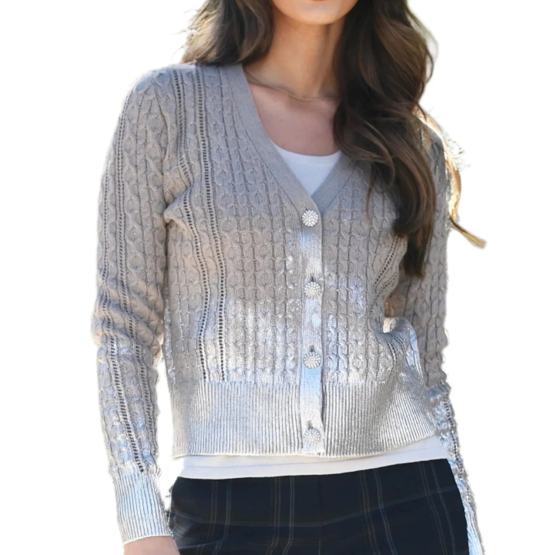 Dipped Shimmer Cable Cardigan