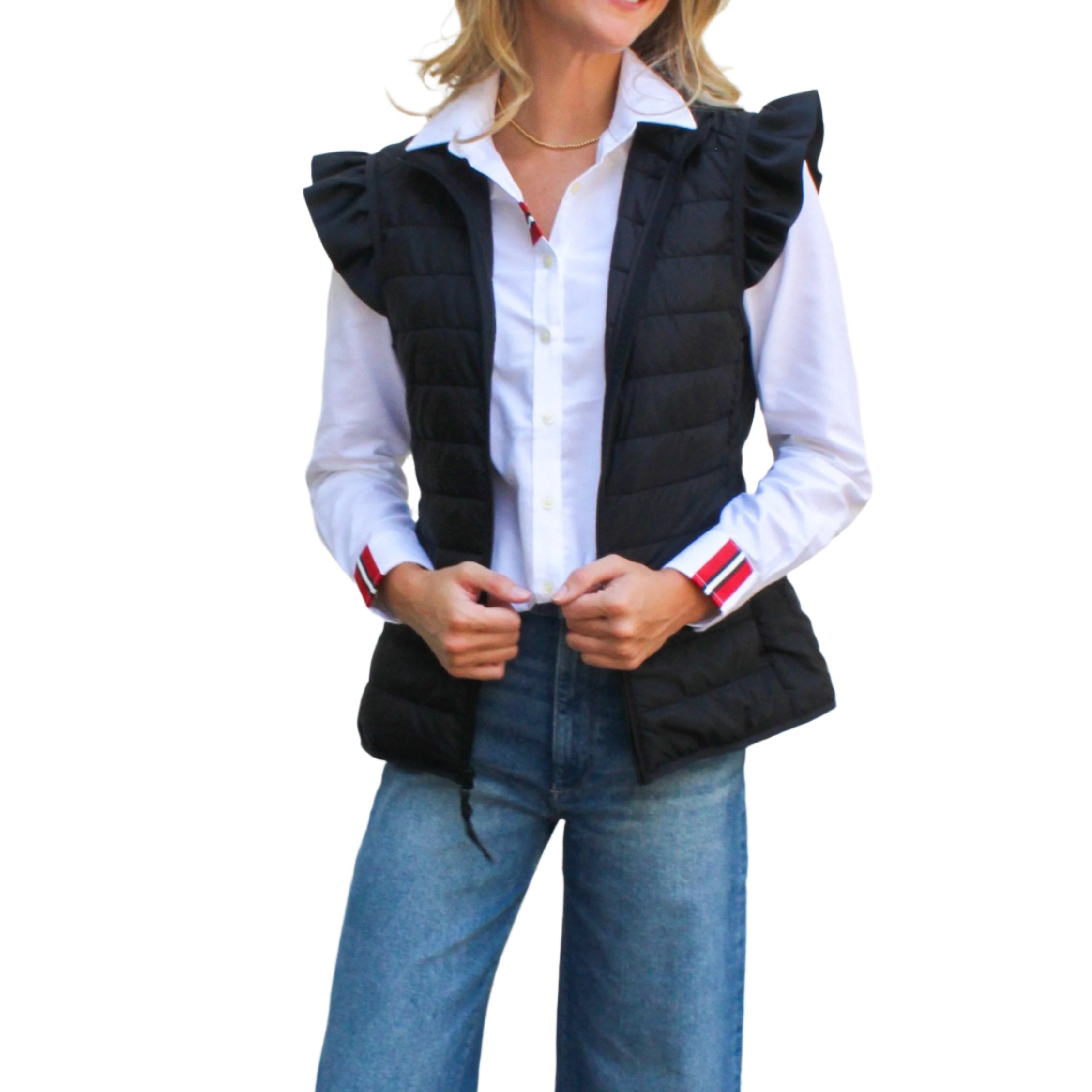 Grosgrain Ruffle Vest - Black