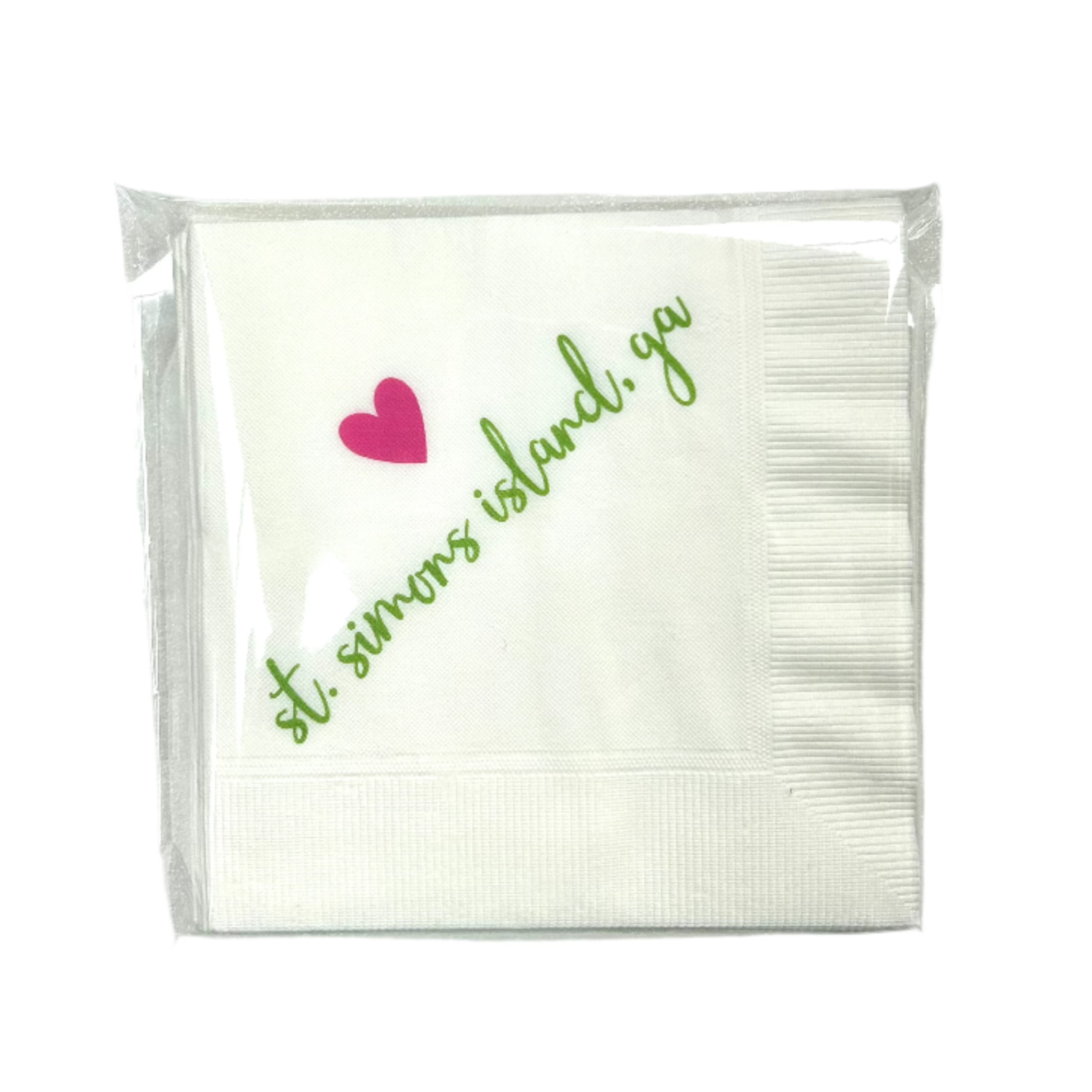 Local Love Cocktail Napkins St. Simons Island- Pink Heart/Green