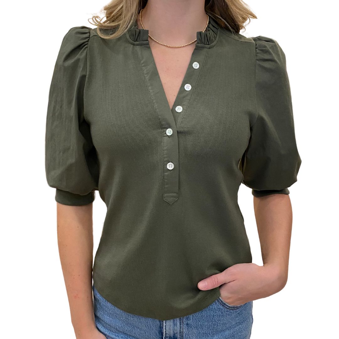 Melissa Nepton Clemente - Short Sleeve Top - Green Khaki