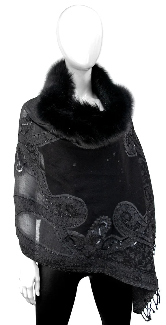 Fur Timmed Beaded Wrap - Three Variants