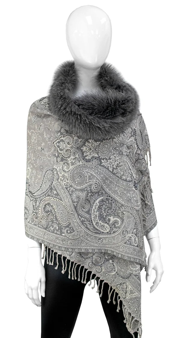 Fur Timmed Beaded Wrap - Three Variants