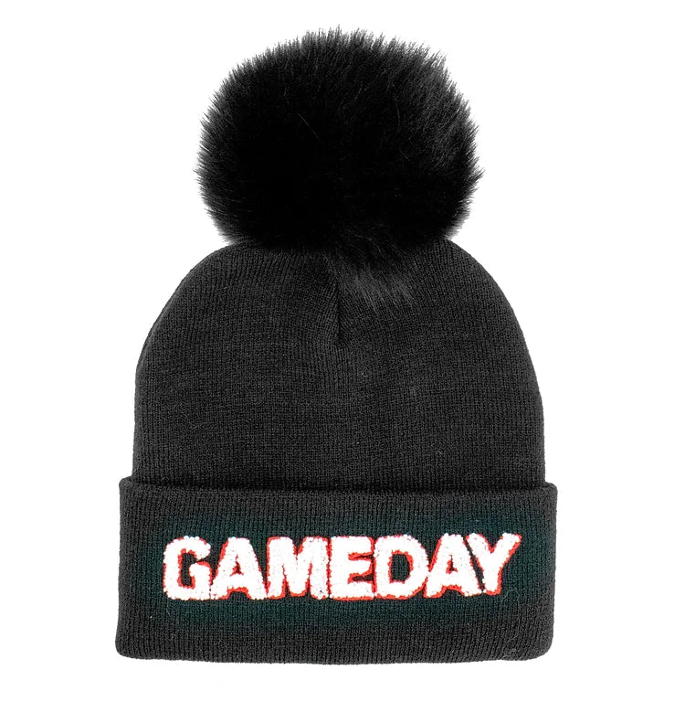 Knitted Game Day Beanie w Fox Pom