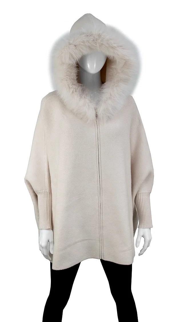 Fur Trimmed Zip Up Hoodie  - (red or pearl)