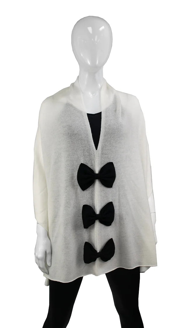 Poncho with Knitted Bows - (black or white)