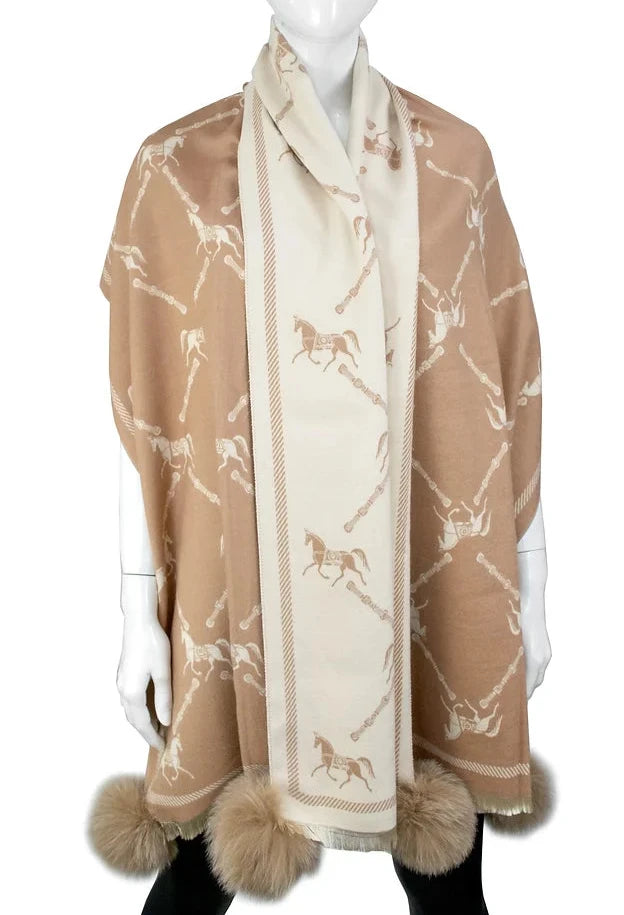 Beige Woven Horse & Lattice Scarf