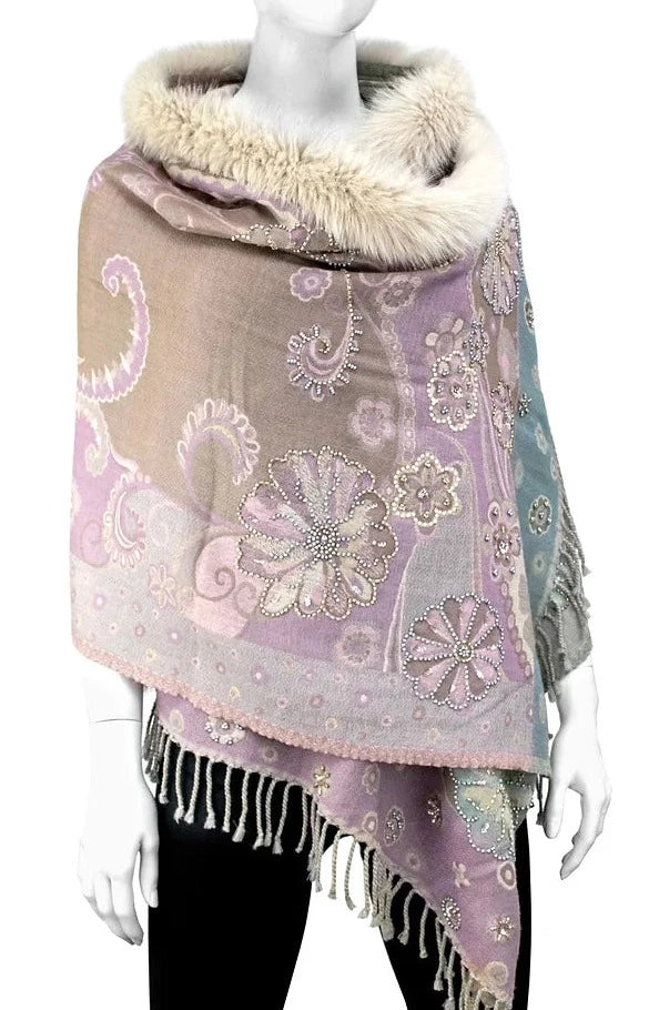 Fox Trimmed Beaded Wrap - 2 colors